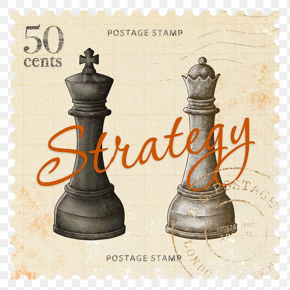 Strategy png post stamp sticker, vintage business stationery, transparent background