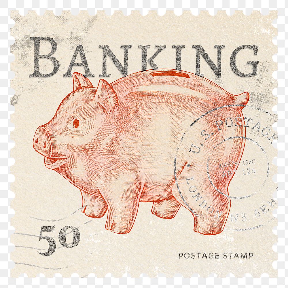 Banking png post stamp sticker, finance stationery, transparent background