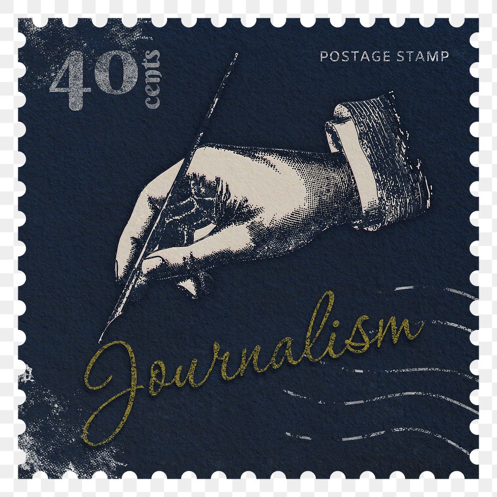 Journalism png post stamp sticker, vintage stationery, transparent background