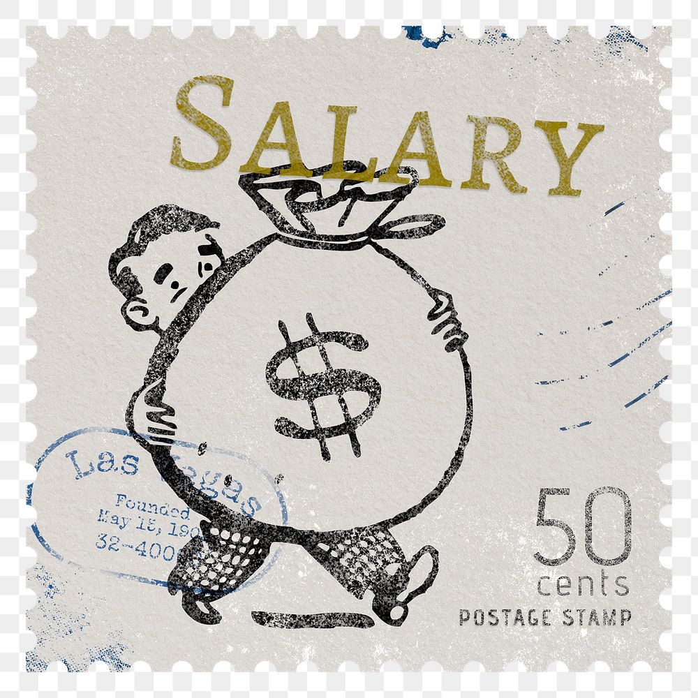 Salary png post stamp sticker, finance stationery, transparent background