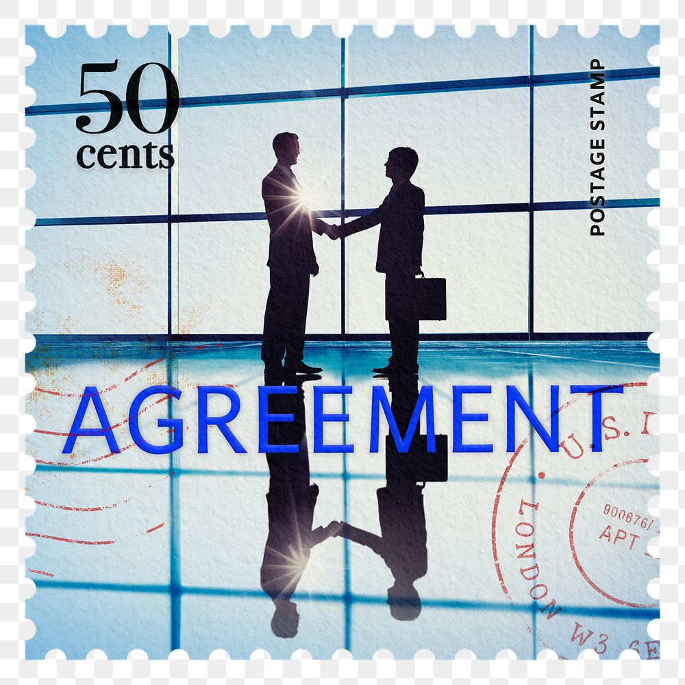 Business agreement png post stamp sticker, stationery, transparent background