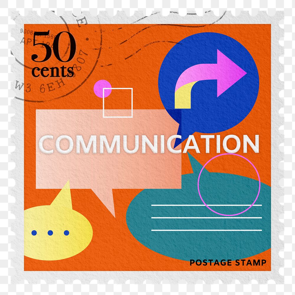 Communication png post stamp sticker, business stationery, transparent background