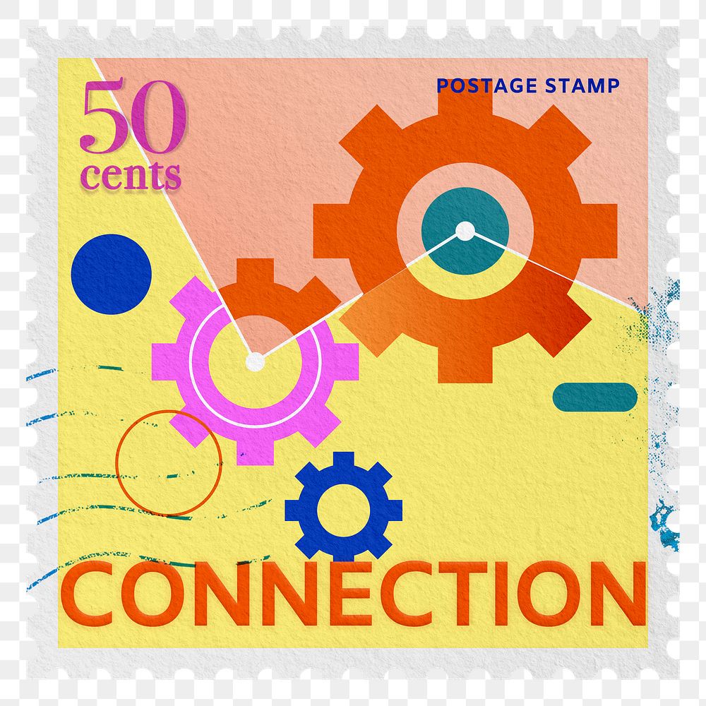 Connection png post stamp sticker, business stationery, transparent background