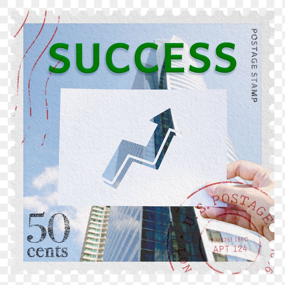 Success png post stamp sticker, business stationery, transparent background