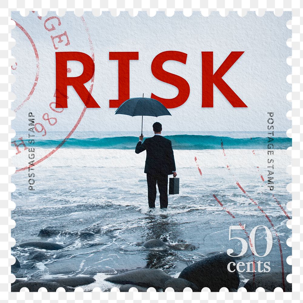 Risk png post stamp sticker, business stationery, transparent background