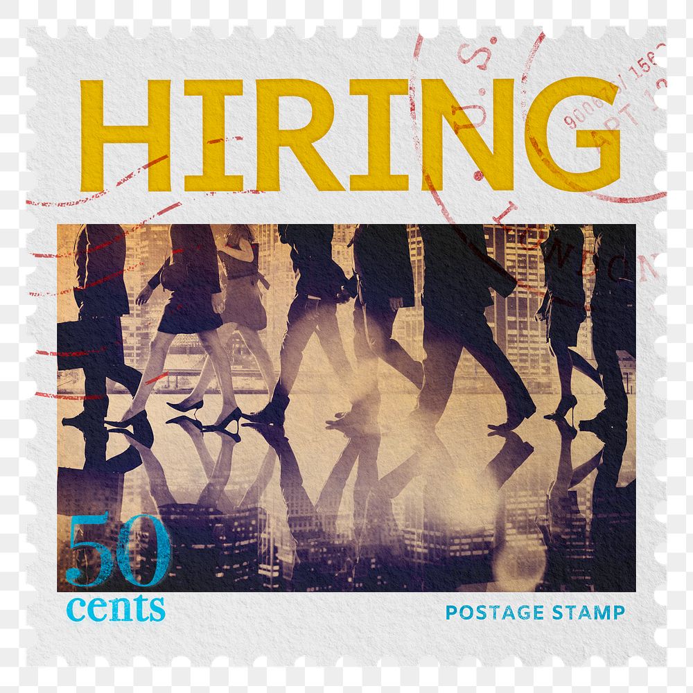 Hiring png post stamp sticker, business stationery, transparent background