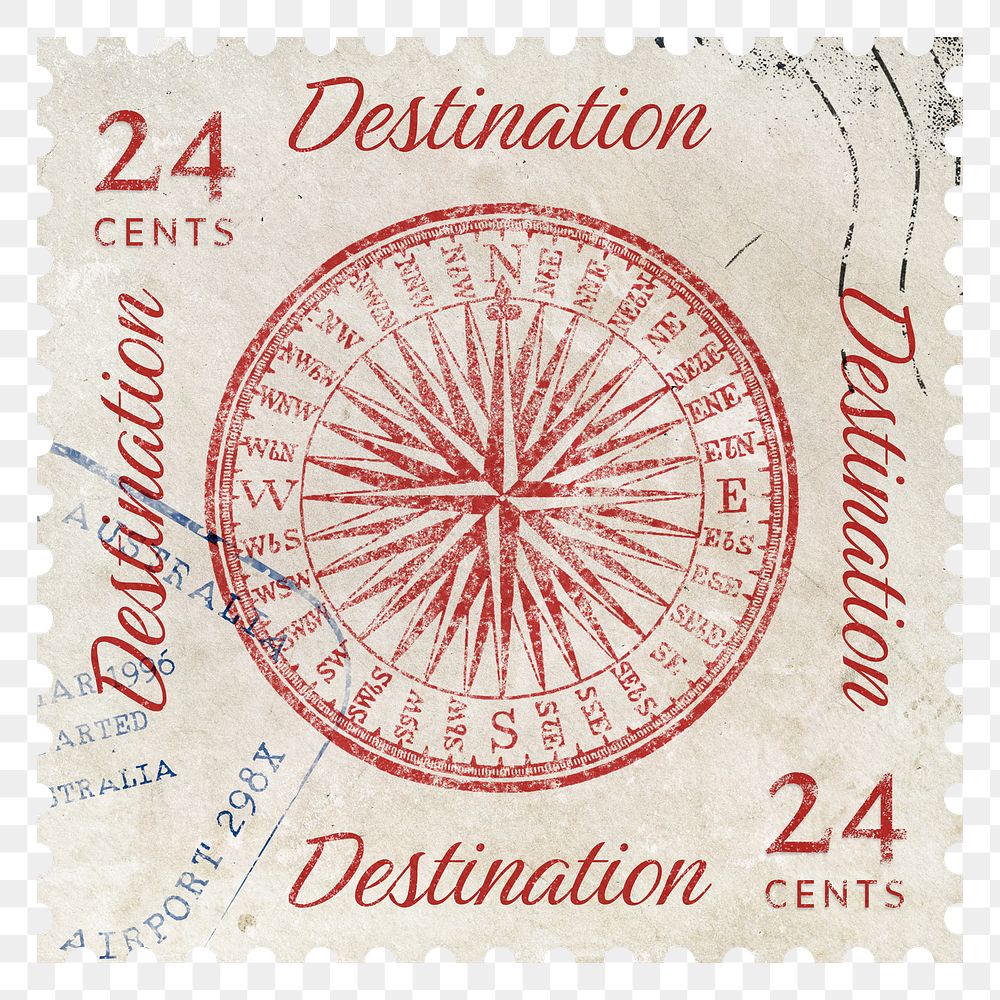 Destination png post stamp sticker, travel stationery, transparent background