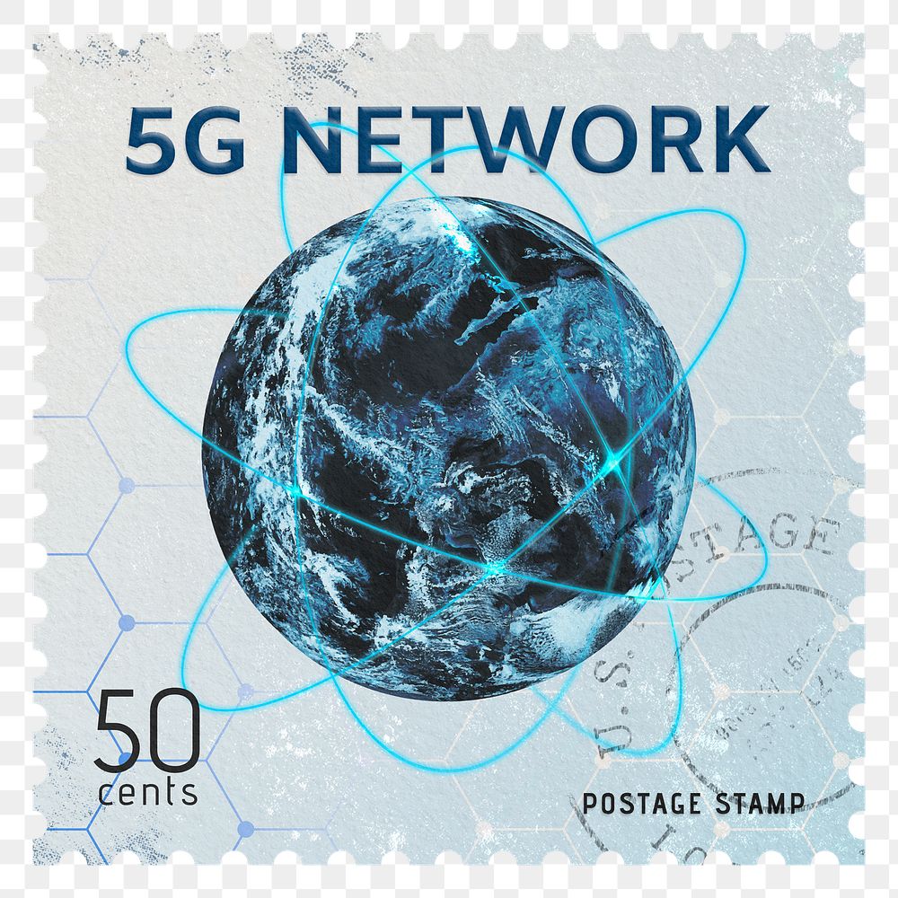 5G network png post stamp sticker, business stationery, transparent background