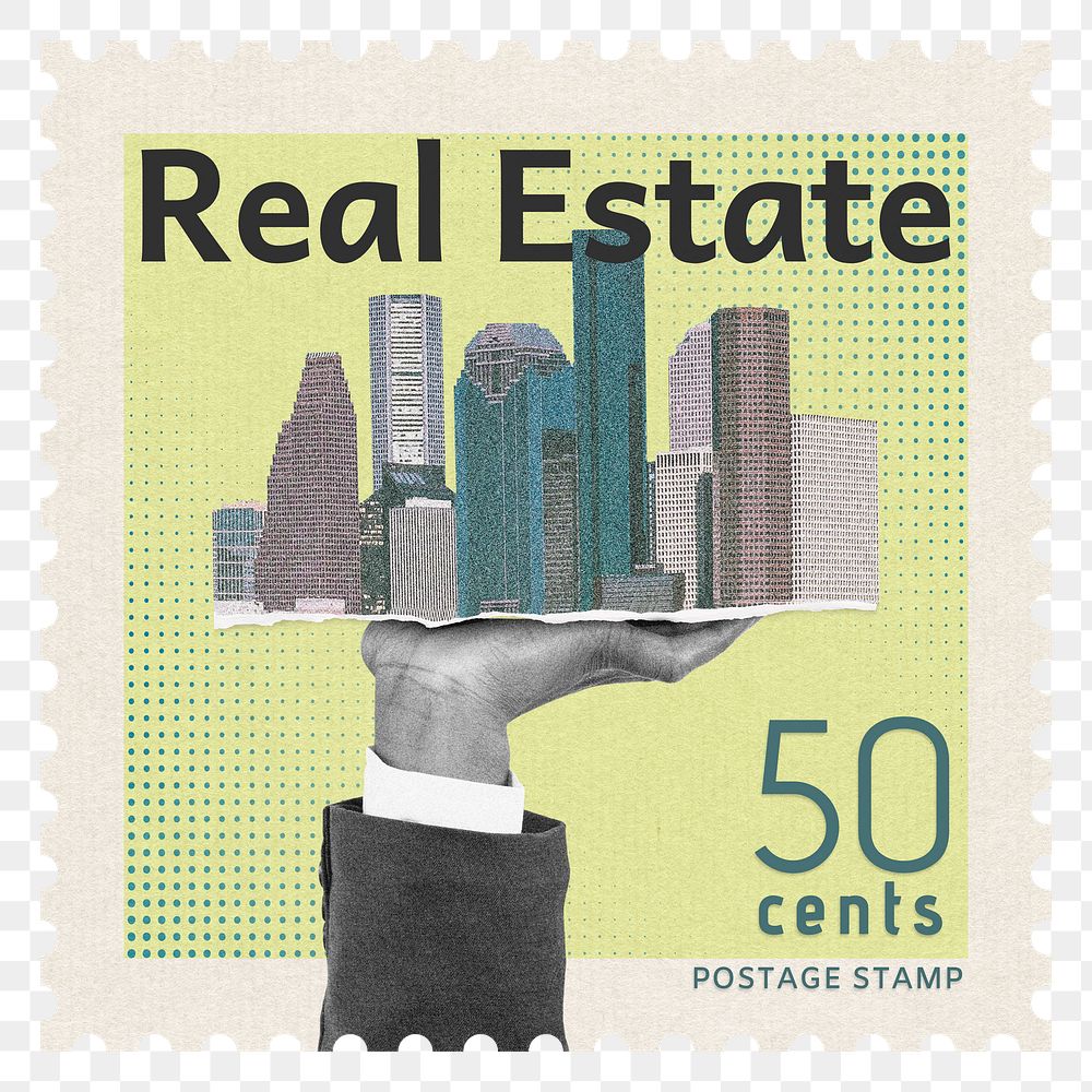 Real estate png post stamp sticker, business stationery, transparent background