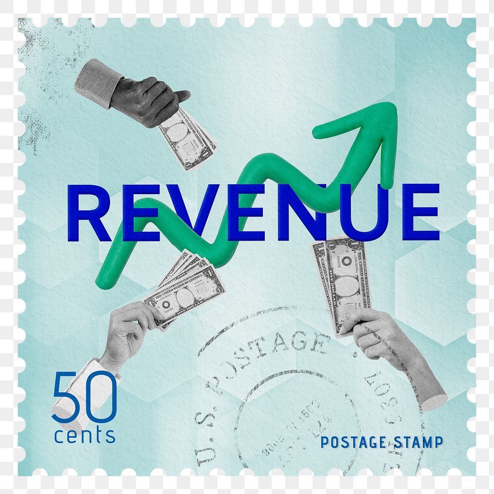 Revenue png post stamp sticker, business stationery, transparent background