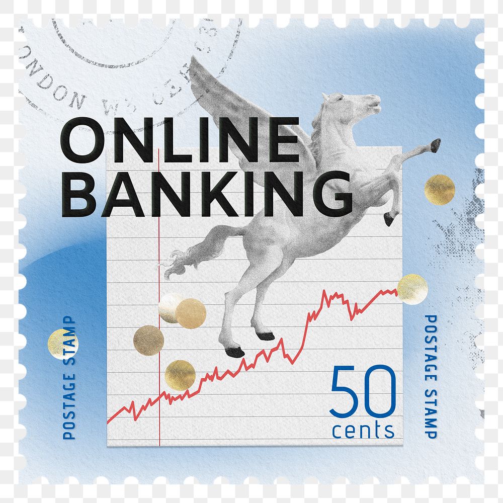 Online banking png post stamp sticker, business stationery, transparent background