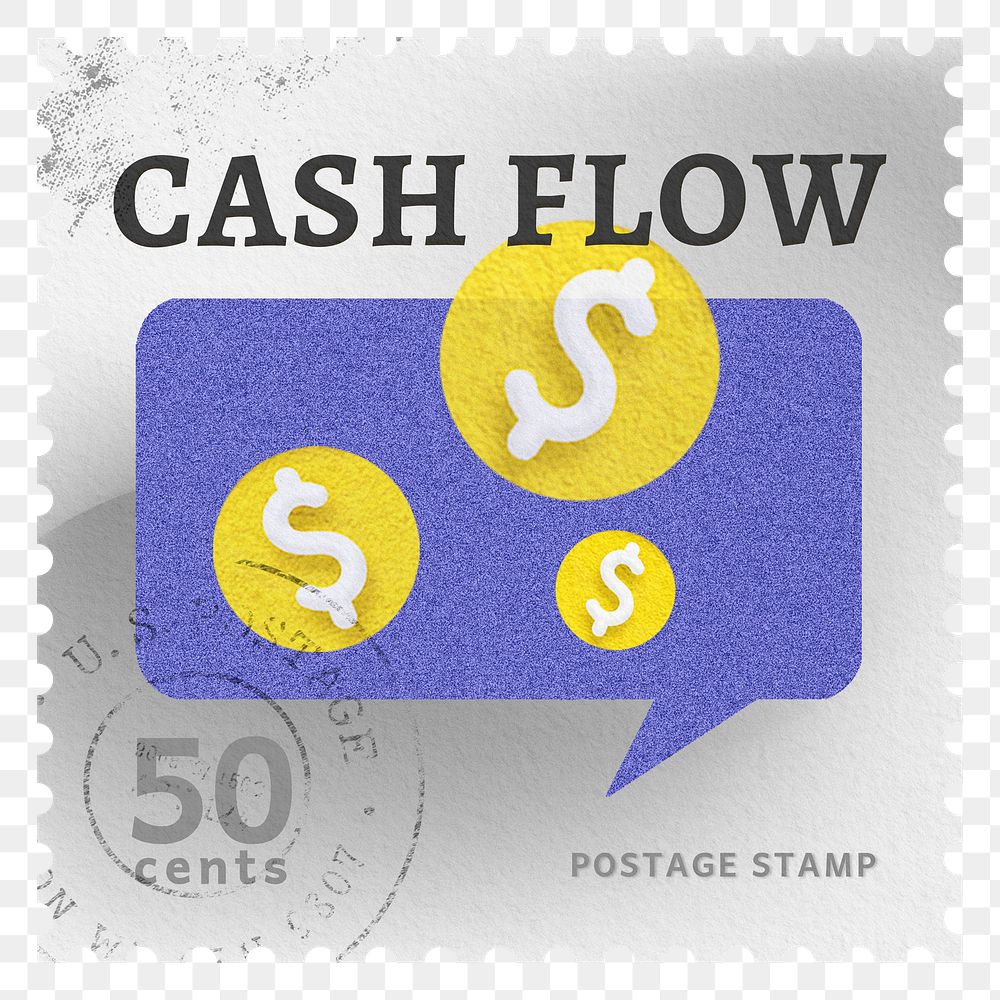 Cash flow png post stamp sticker, business stationery, transparent background