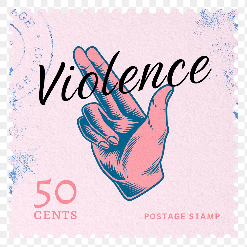 Violence png post stamp sticker, vintage stationery, transparent background