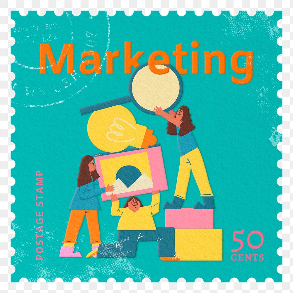 Marketing png post stamp sticker, business stationery, transparent background