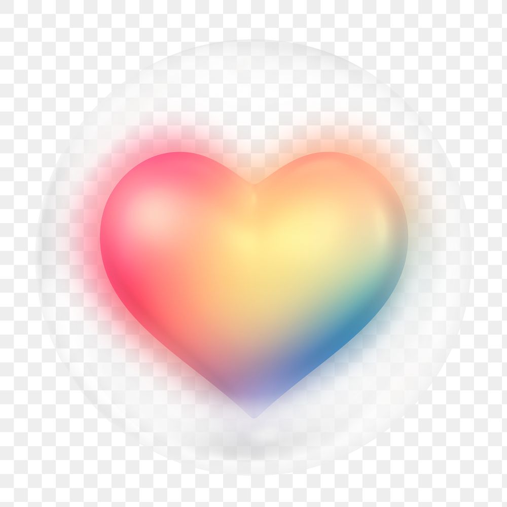 Colorful heart png, 3D bubble digital sticker in transparent background