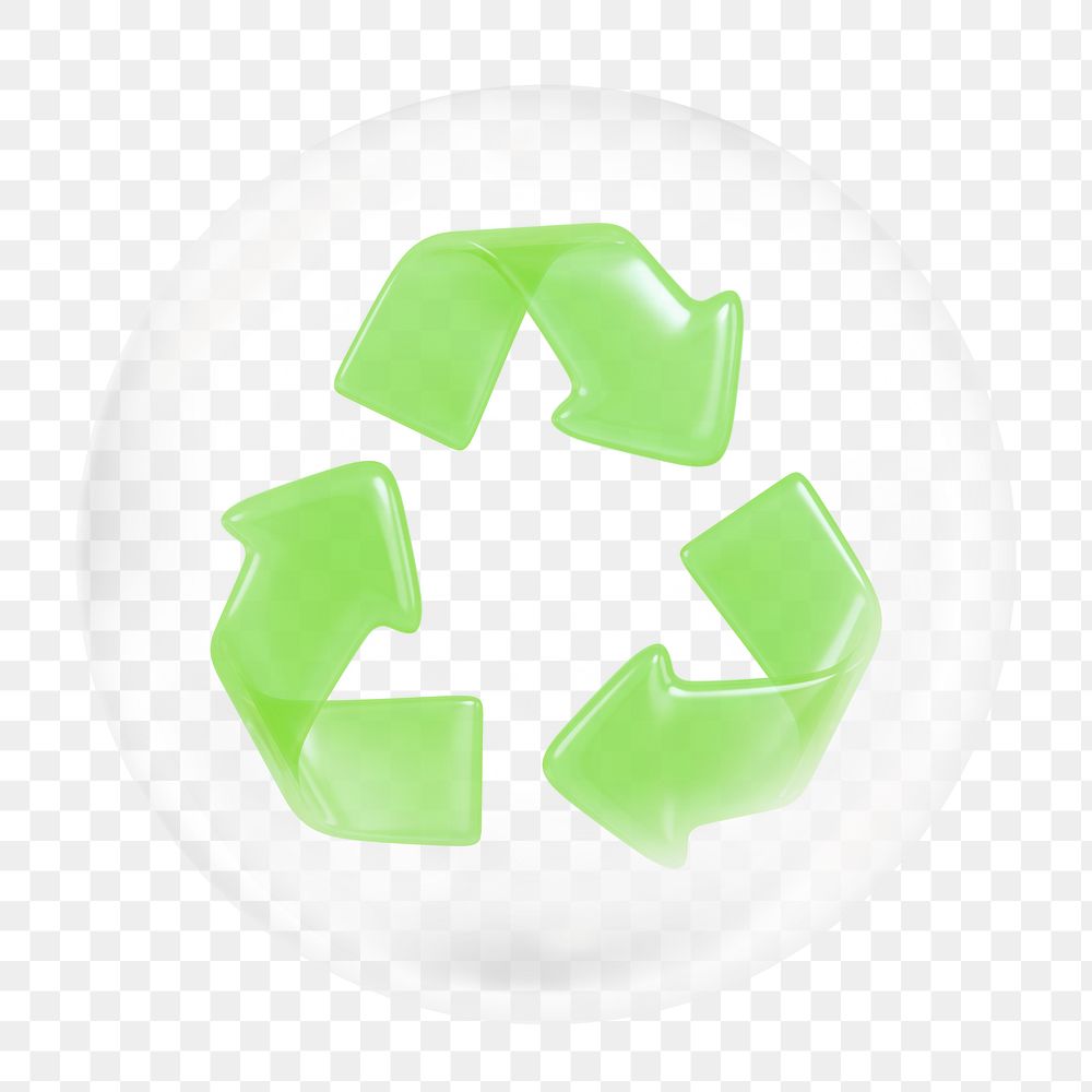 Recycle icon png, 3D bubble digital sticker in transparent background