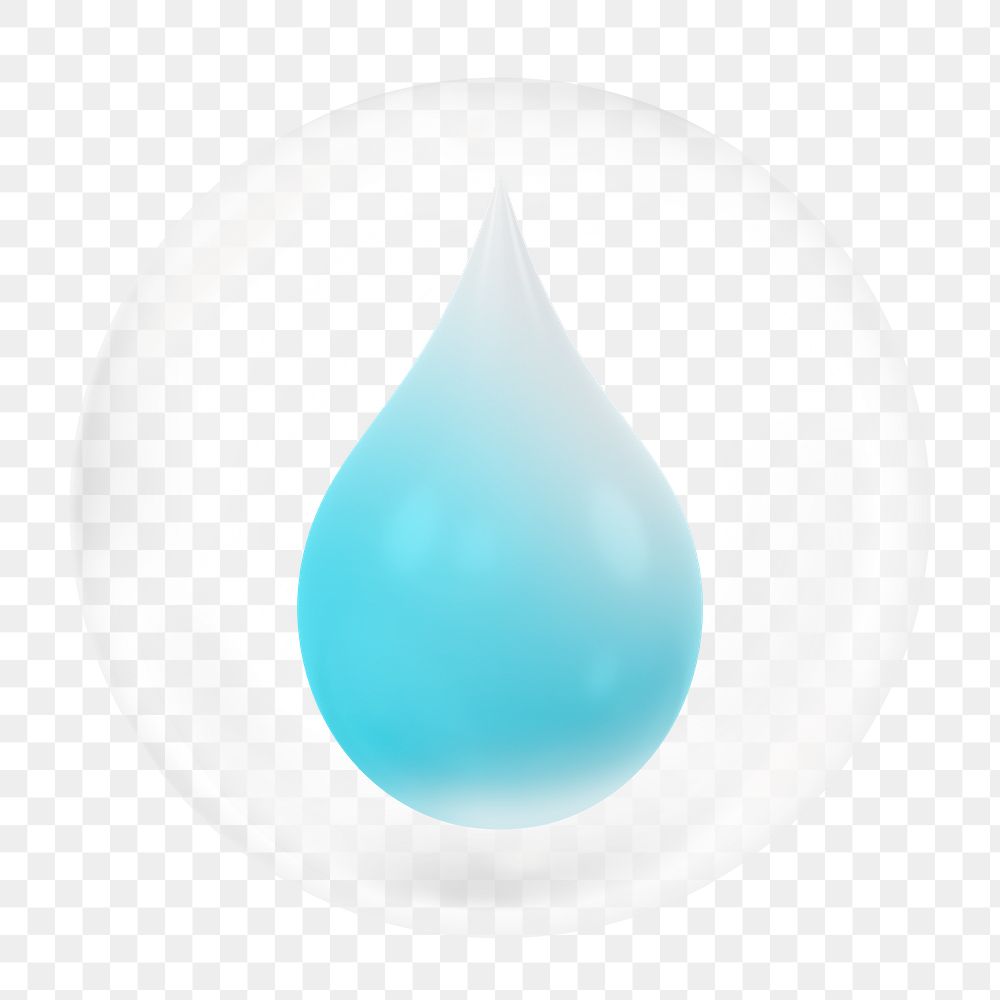 Water drop png, 3D bubble digital sticker in transparent background