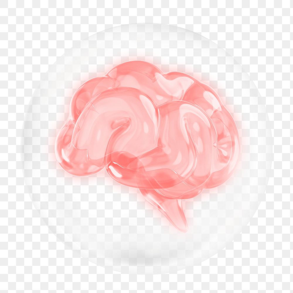 Brain png, 3D bubble digital sticker in transparent background