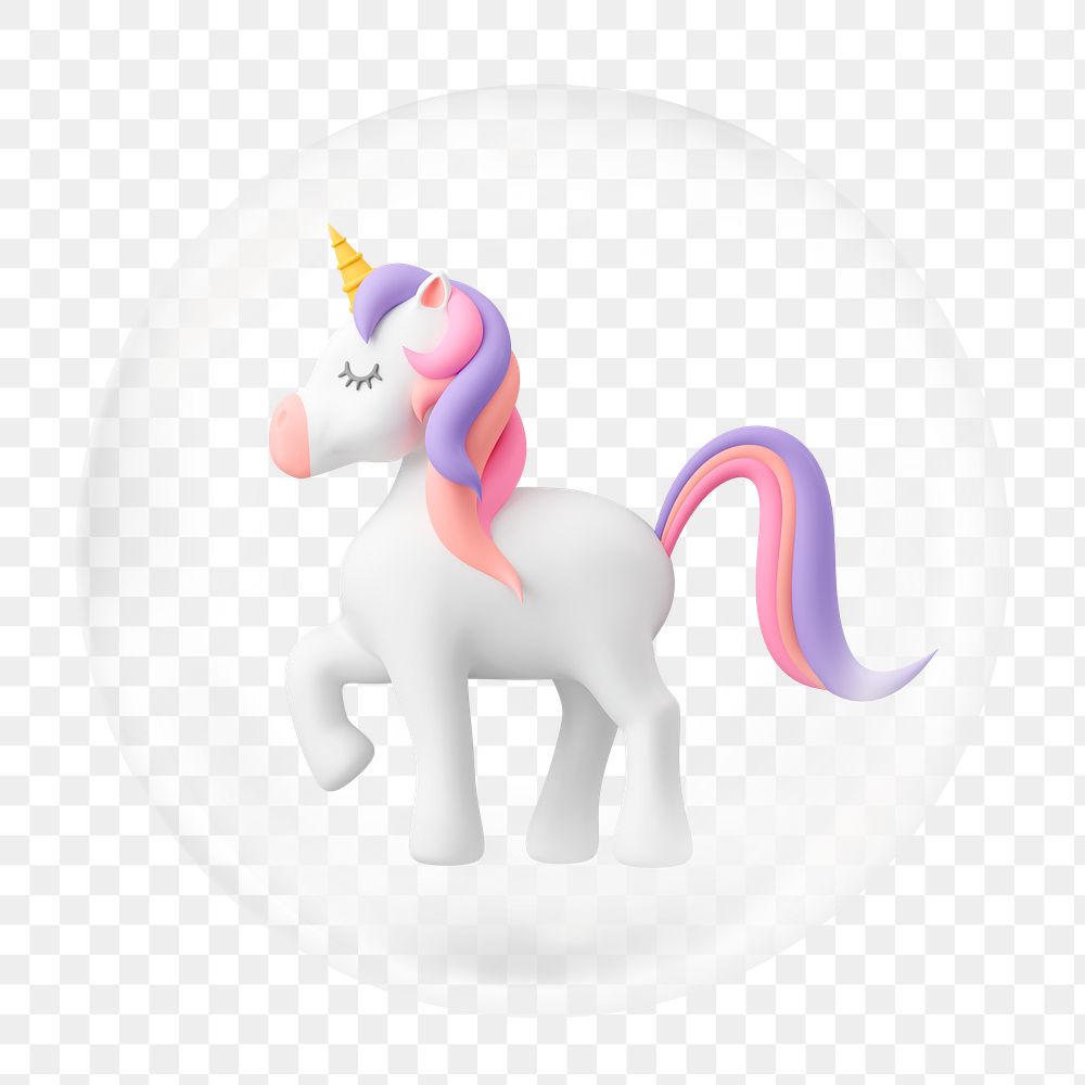 Unicorn png, 3D bubble digital sticker in transparent background