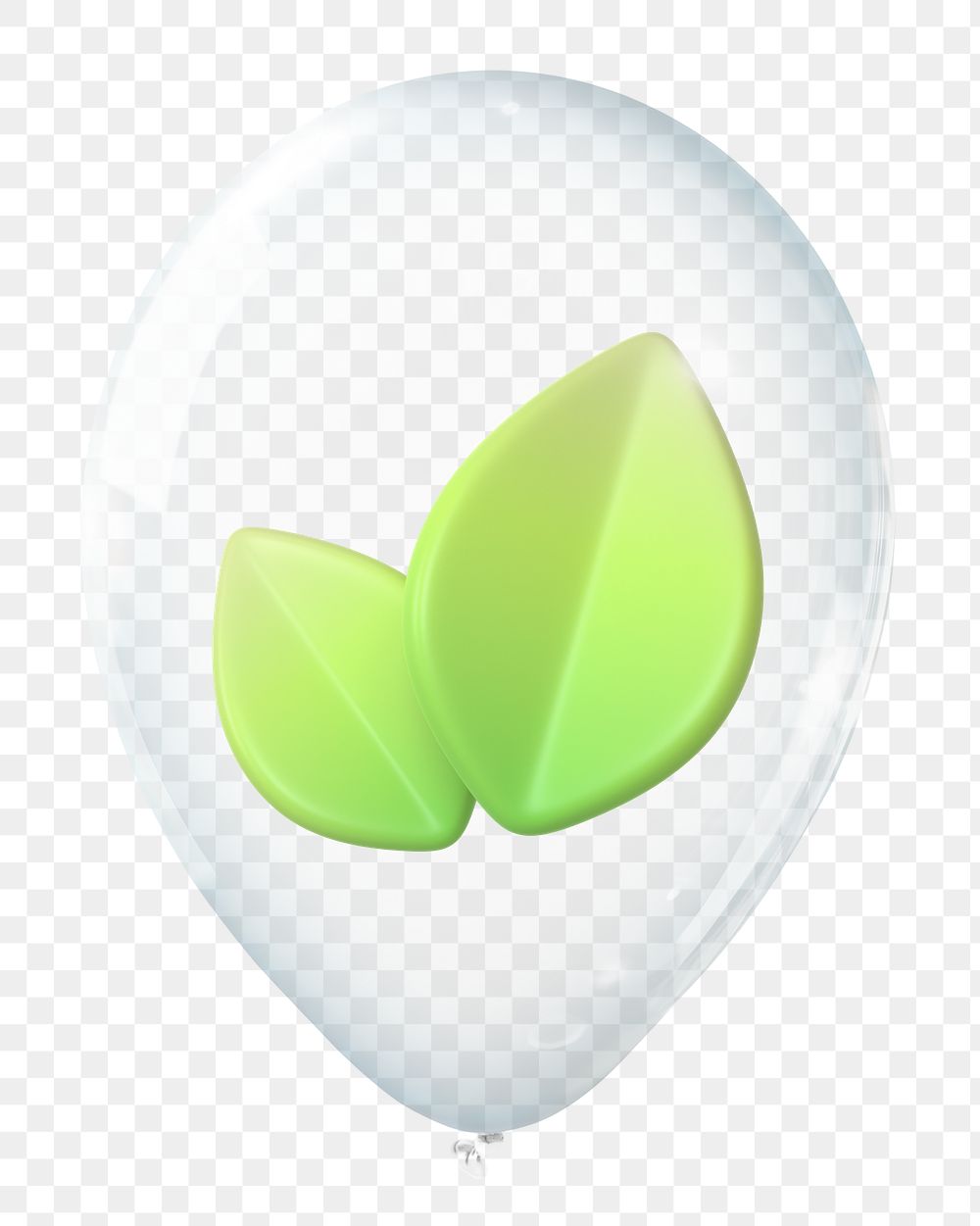 Green leaf png, 3D balloon digital sticker in transparent background