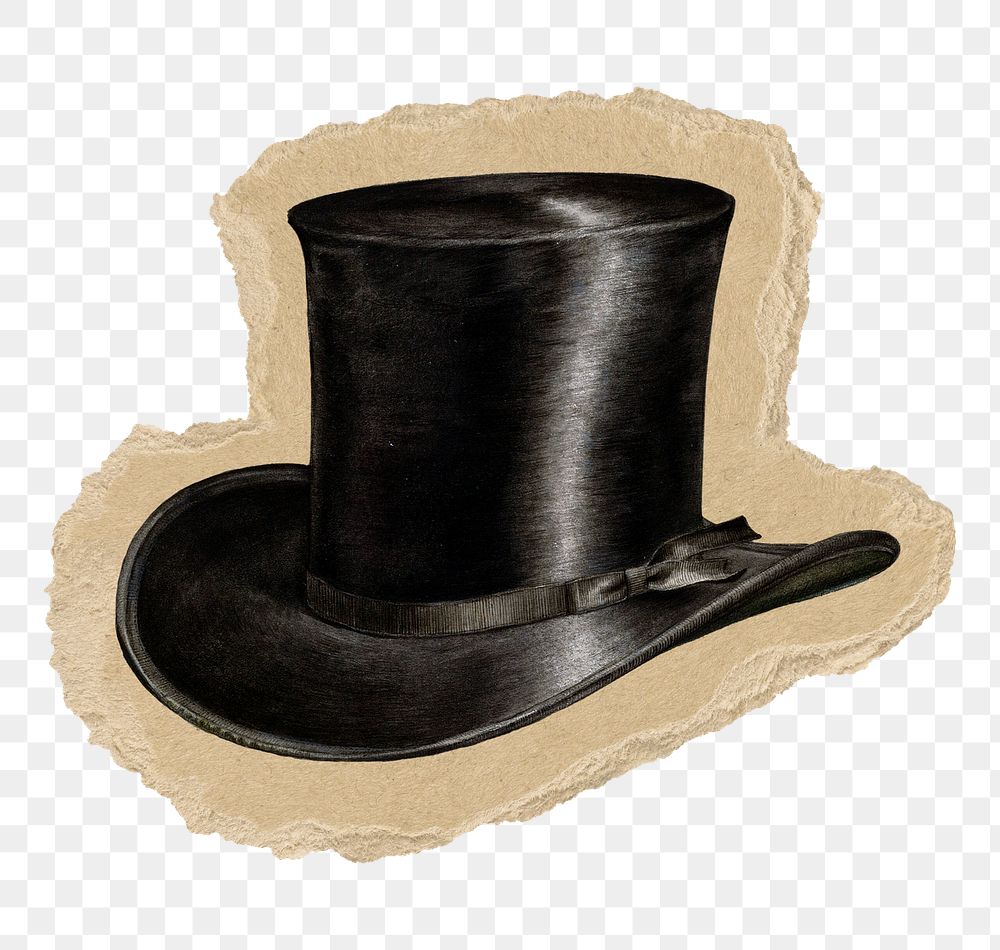 Top hat png sticker, ripped paper transparent background