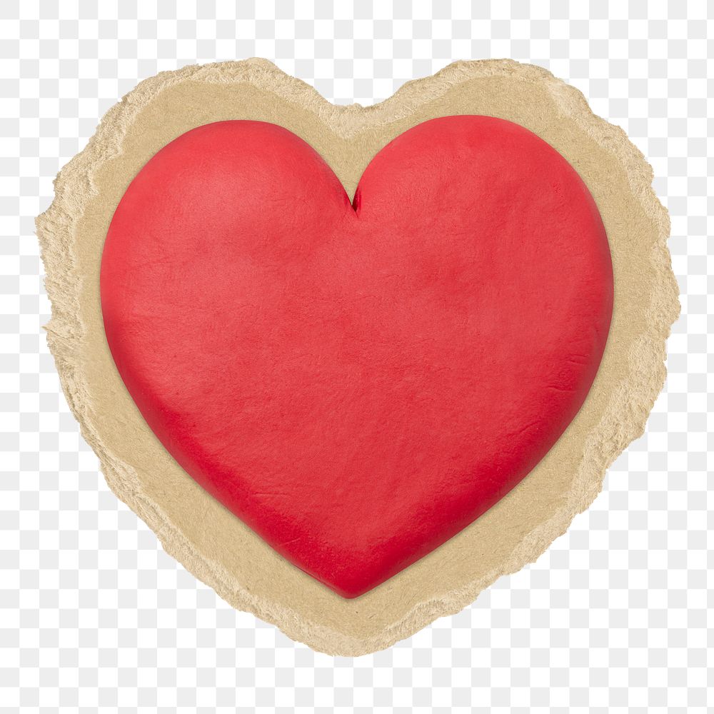 Heart png sticker, ripped paper transparent background