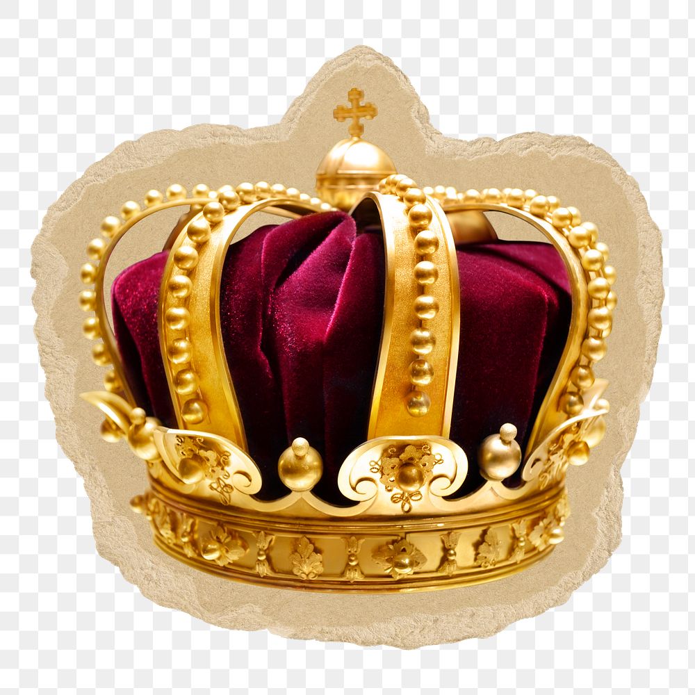 Royal crown png sticker, ripped paper transparent background