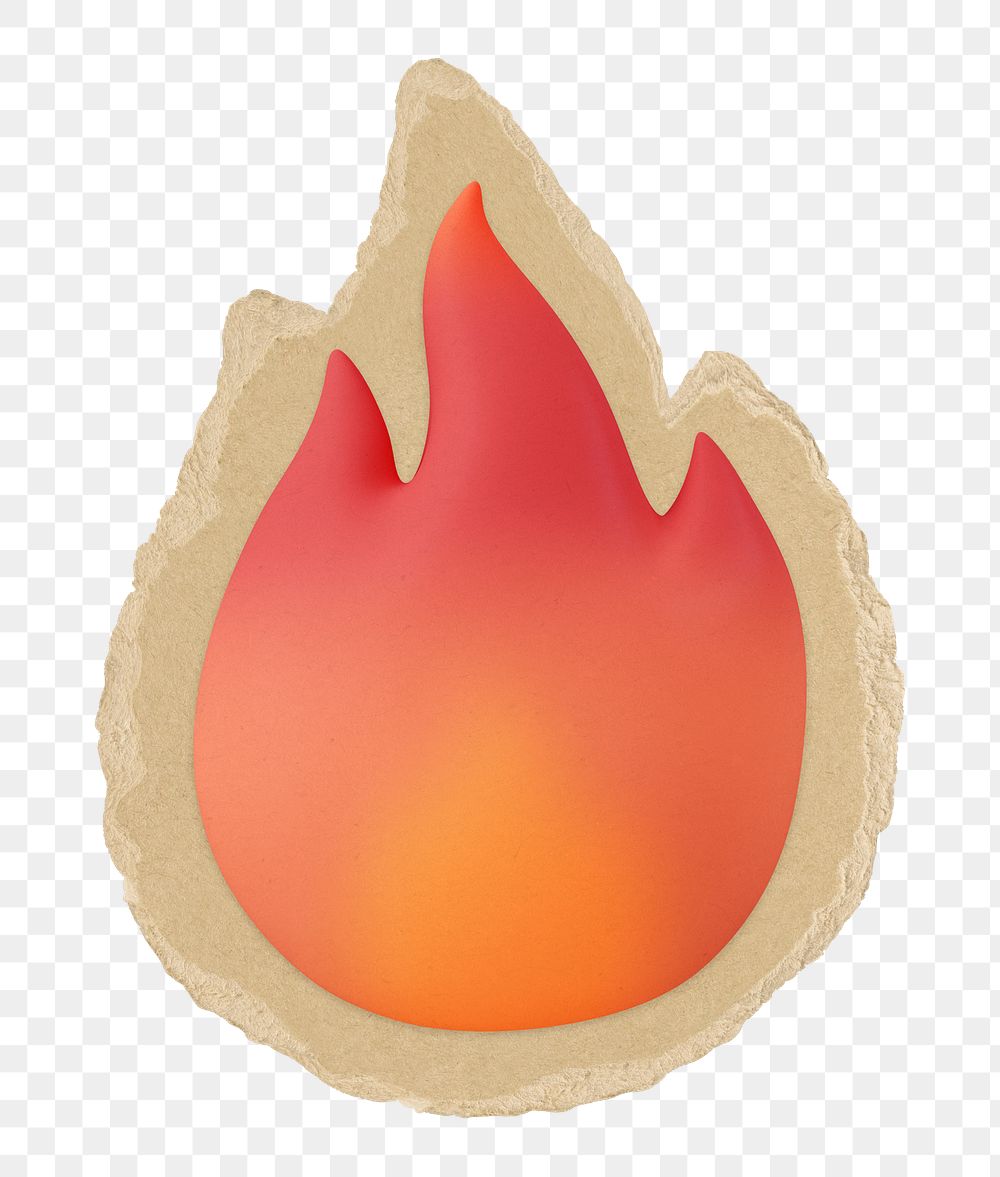 3D fire png sticker, torn paper transparent background