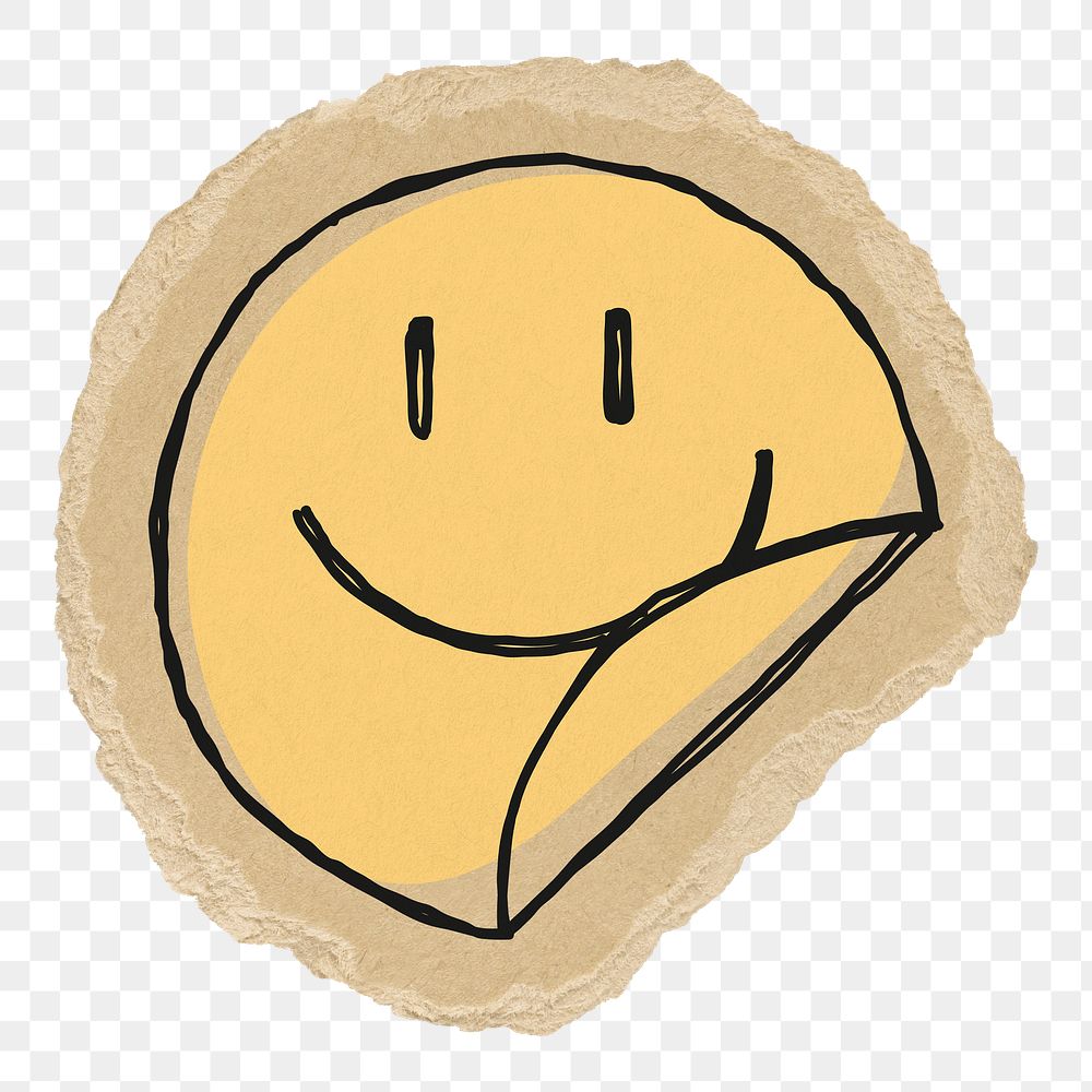 Smiling emoji png sticker, torn paper transparent background