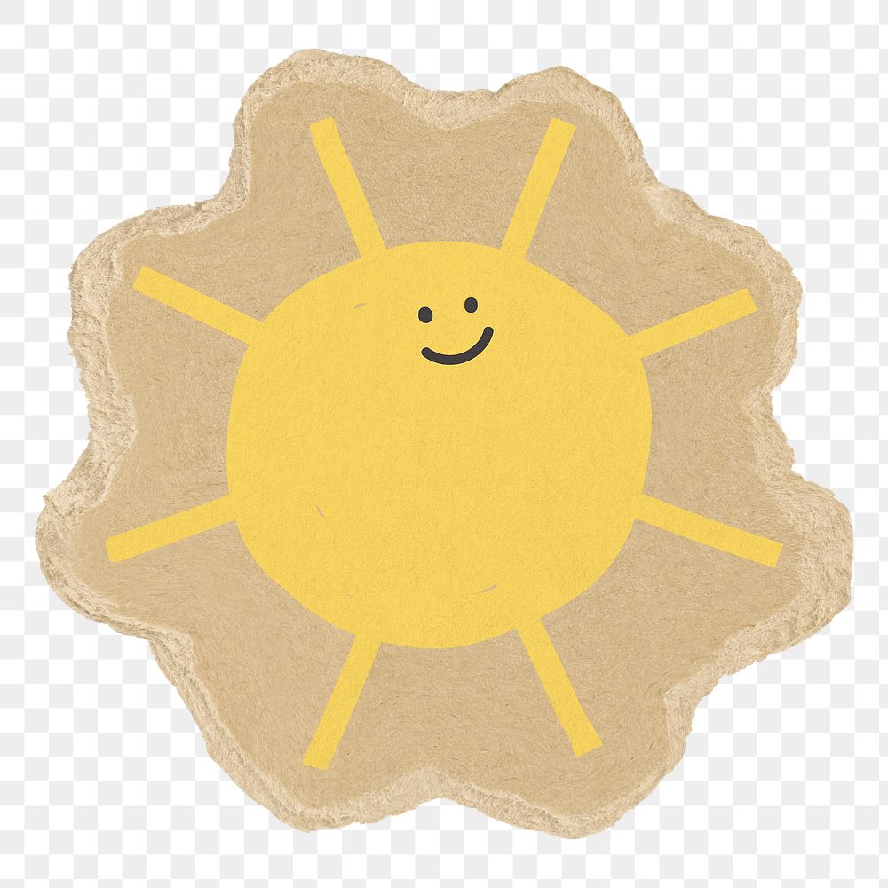 Smiling sun png sticker, torn paper transparent background