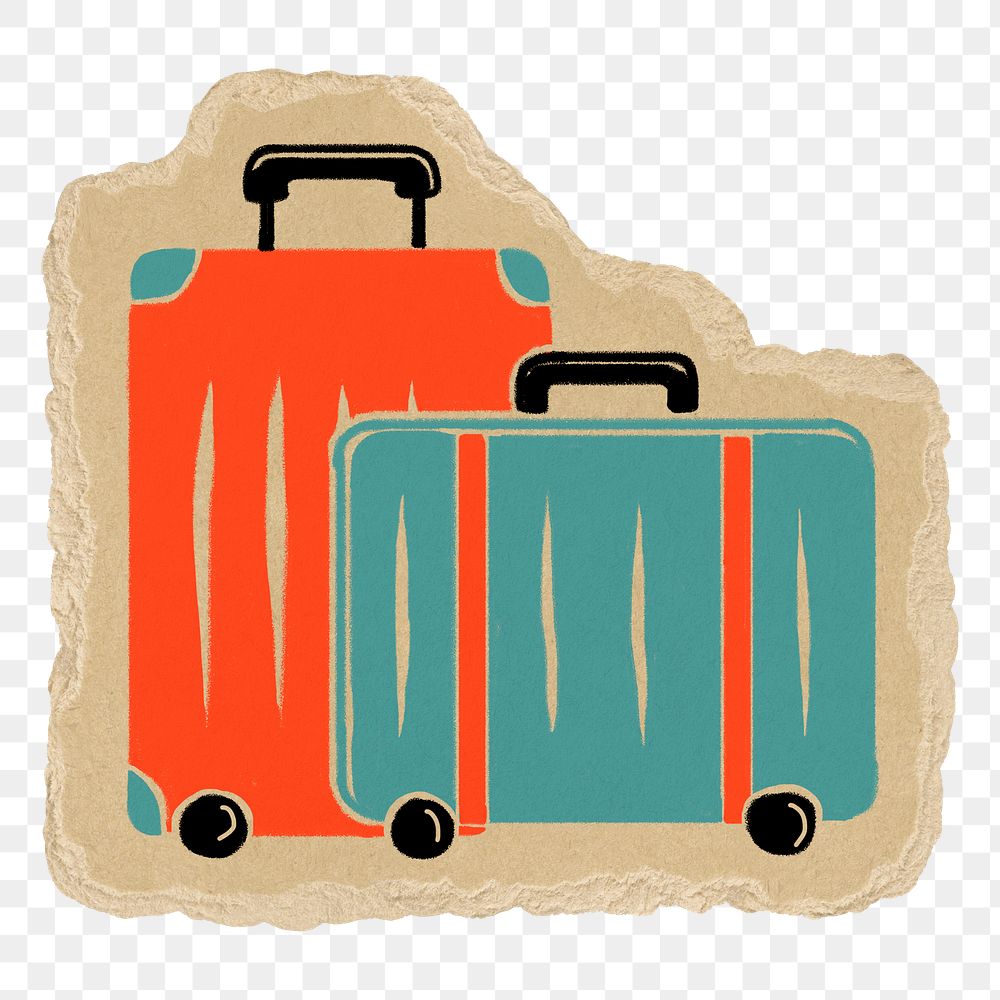 Luggage png sticker, torn paper transparent background