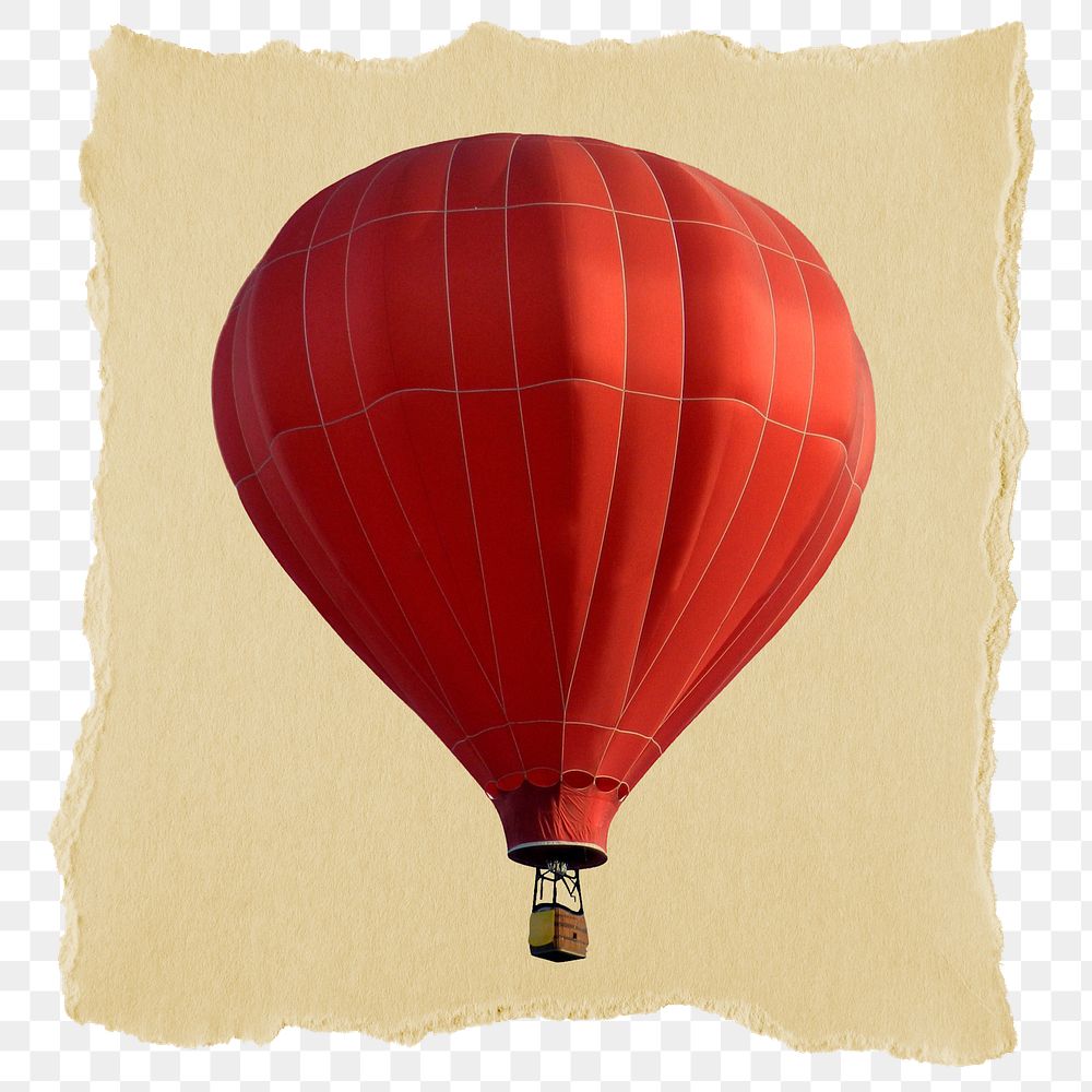 Hot air png balloon sticker, ripped paper, transparent background