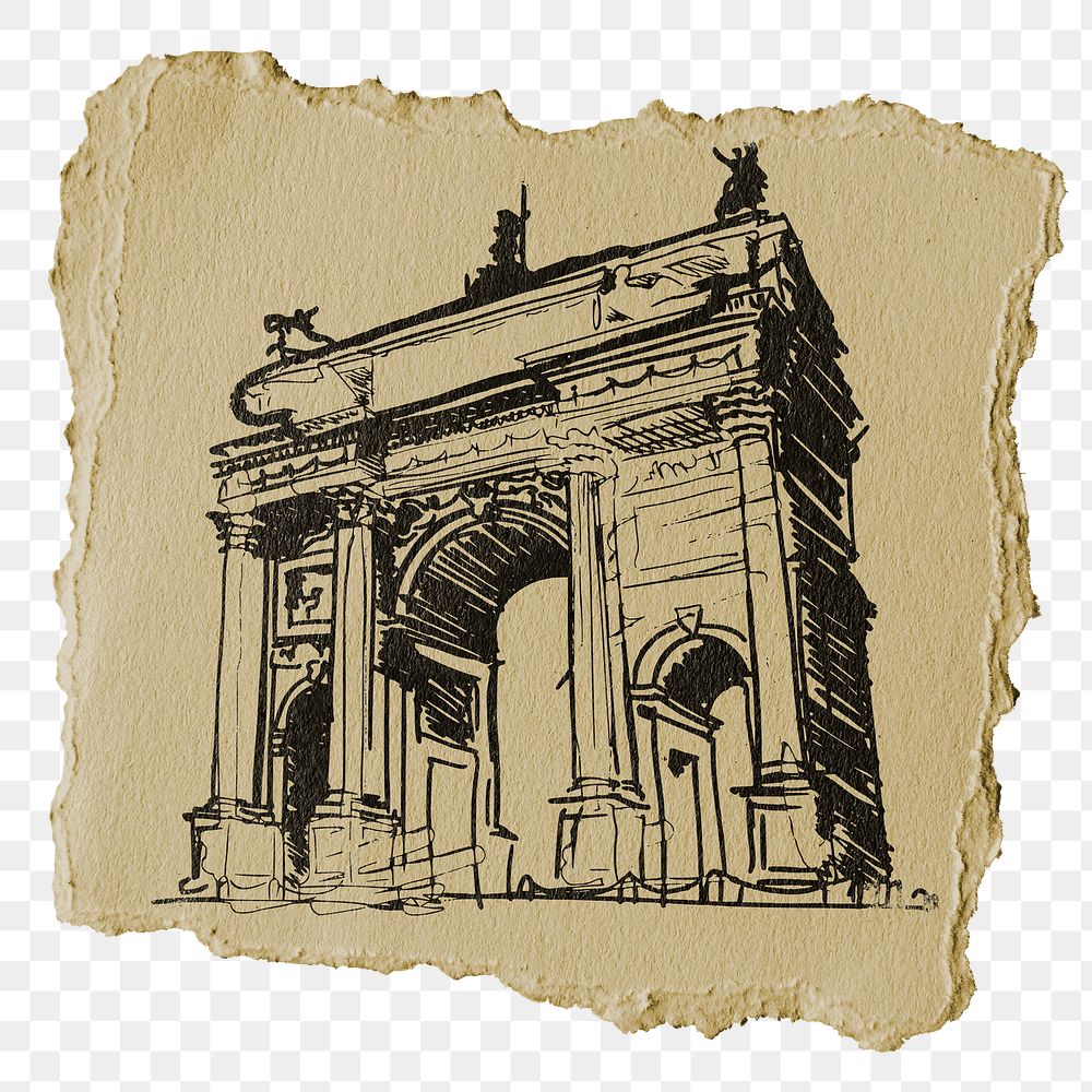 Arc De Triomphe png sticker, Paris famous landmark, ripped paper, transparent background