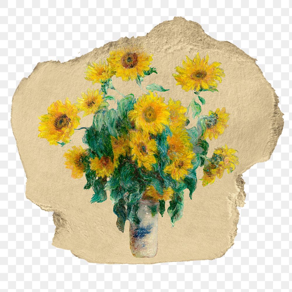 Sunflower vase png sticker, ripped paper, transparent background