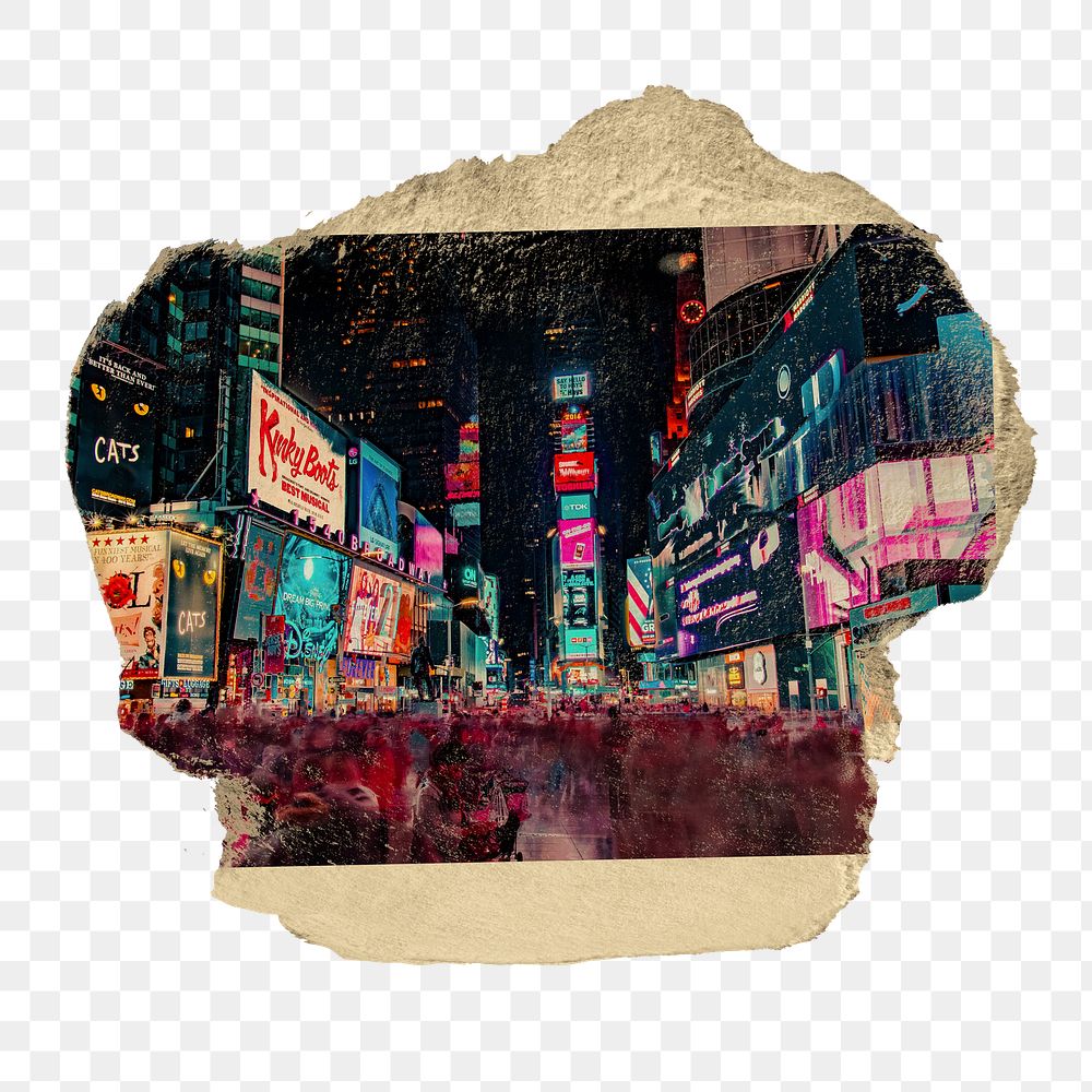 New York Time Square is USA photo on ripped paper collage element png. 11 MAY 2022 - BANGKOK, THAILAND