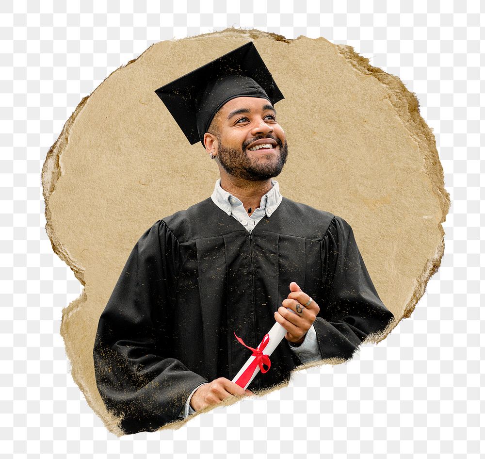 Proud graduate png sticker, ripped paper, transparent background