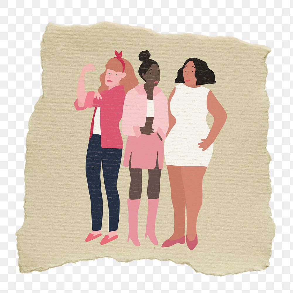 Diverse women png sticker, ripped paper, transparent background