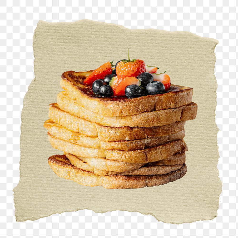 French toast png sticker, ripped paper, transparent background