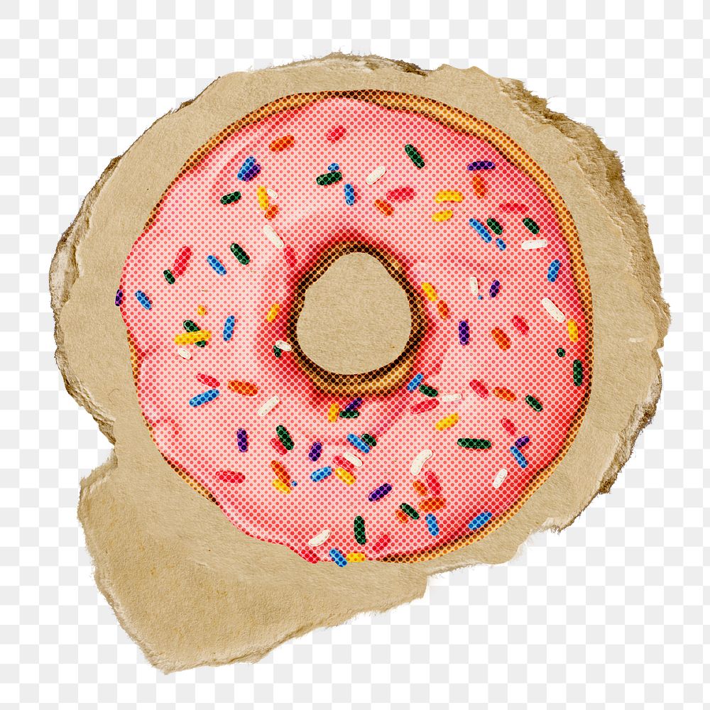 Donut png sticker, ripped paper, transparent background