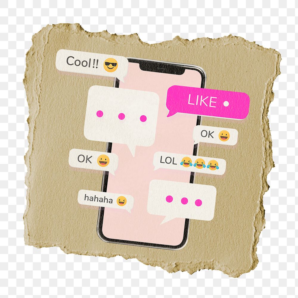 Smartphone chat screen png sticker, ripped paper, transparent background