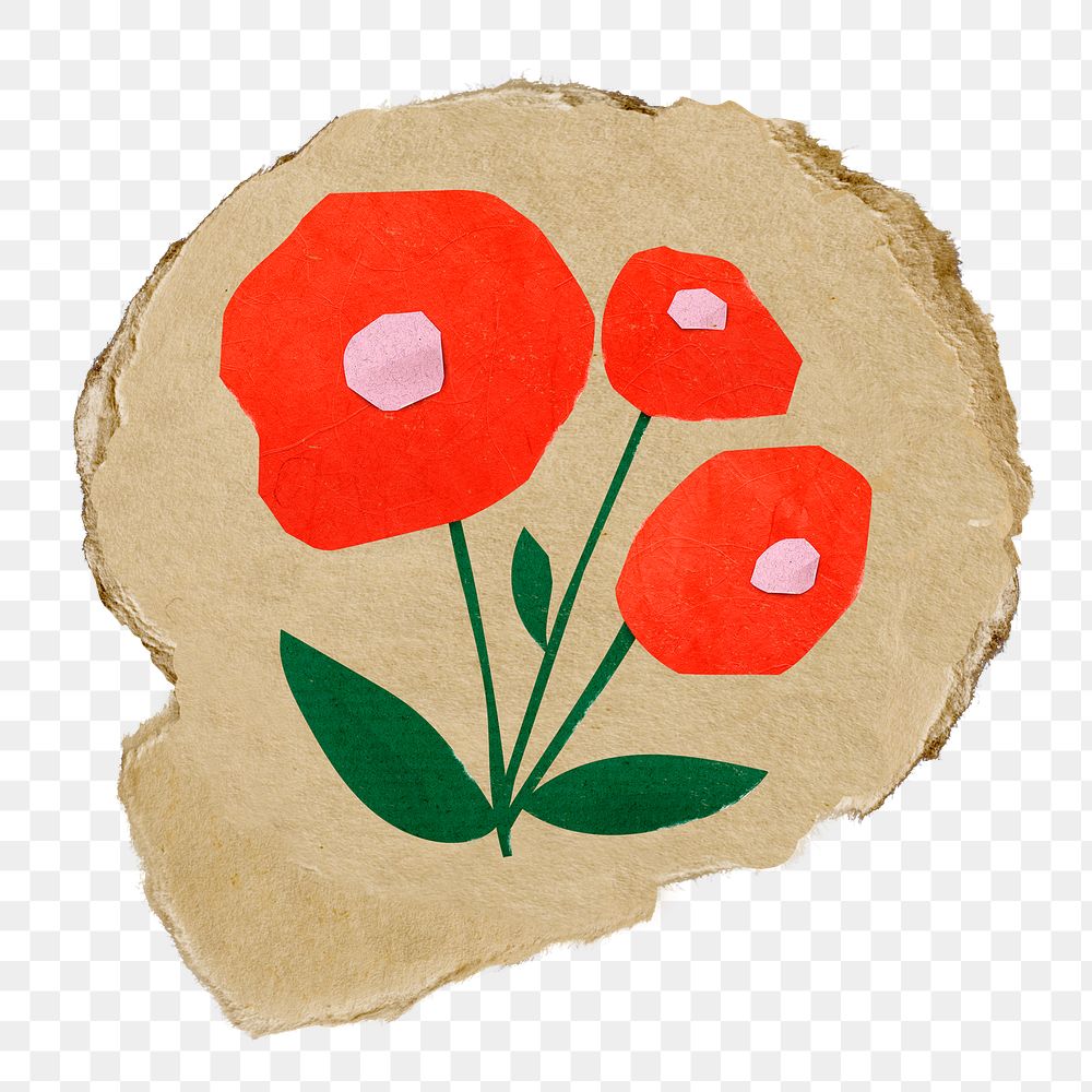 Red flower doodle png sticker, transparent background