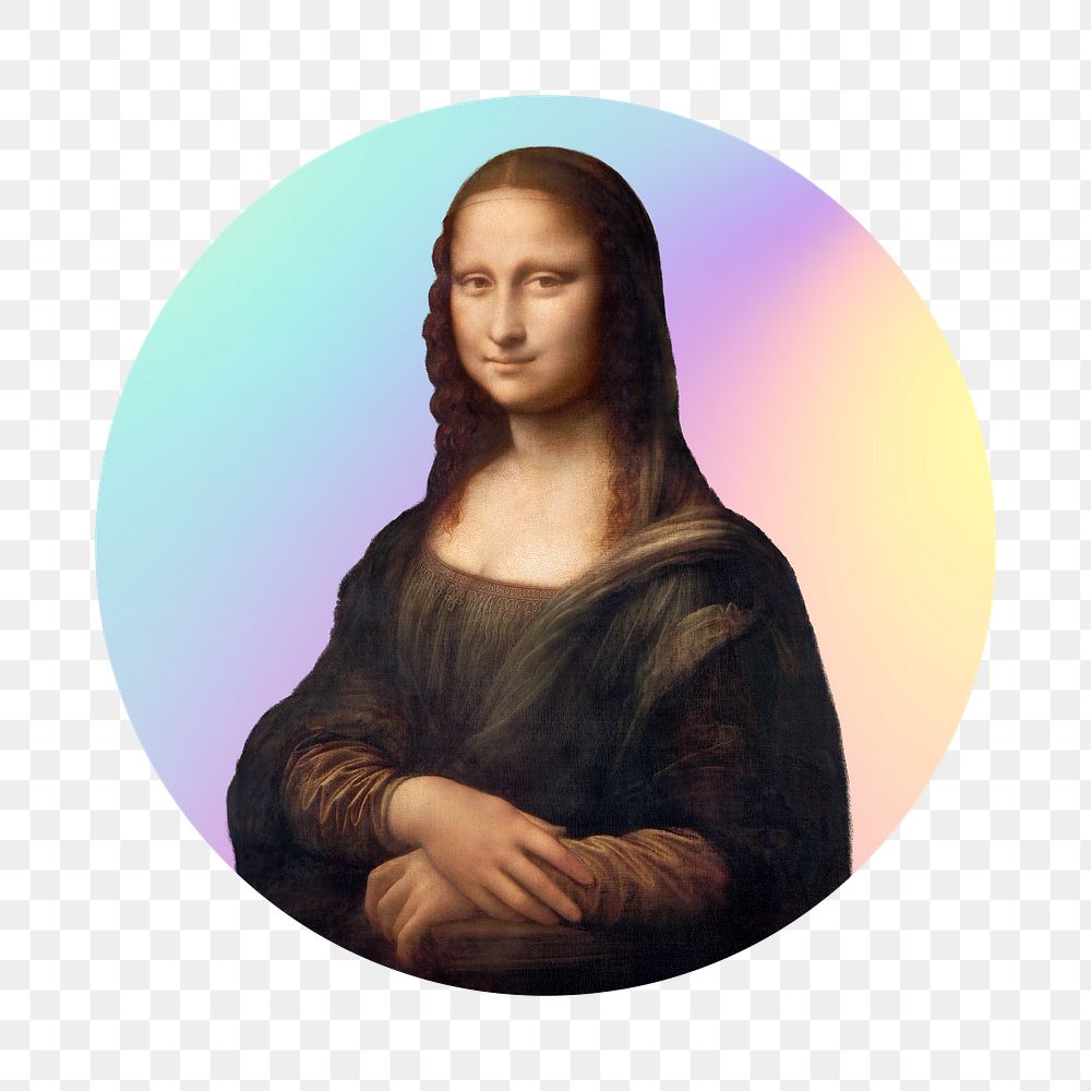 Mona Lisa png, Da Vinci's famous painting on gradient shape background, transparent background, remixed by rawpixel