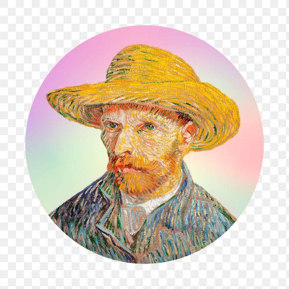 Png Van Gogh's Self Portrait, famous painting on gradient shape background, transparent background, remixed by rawpixel