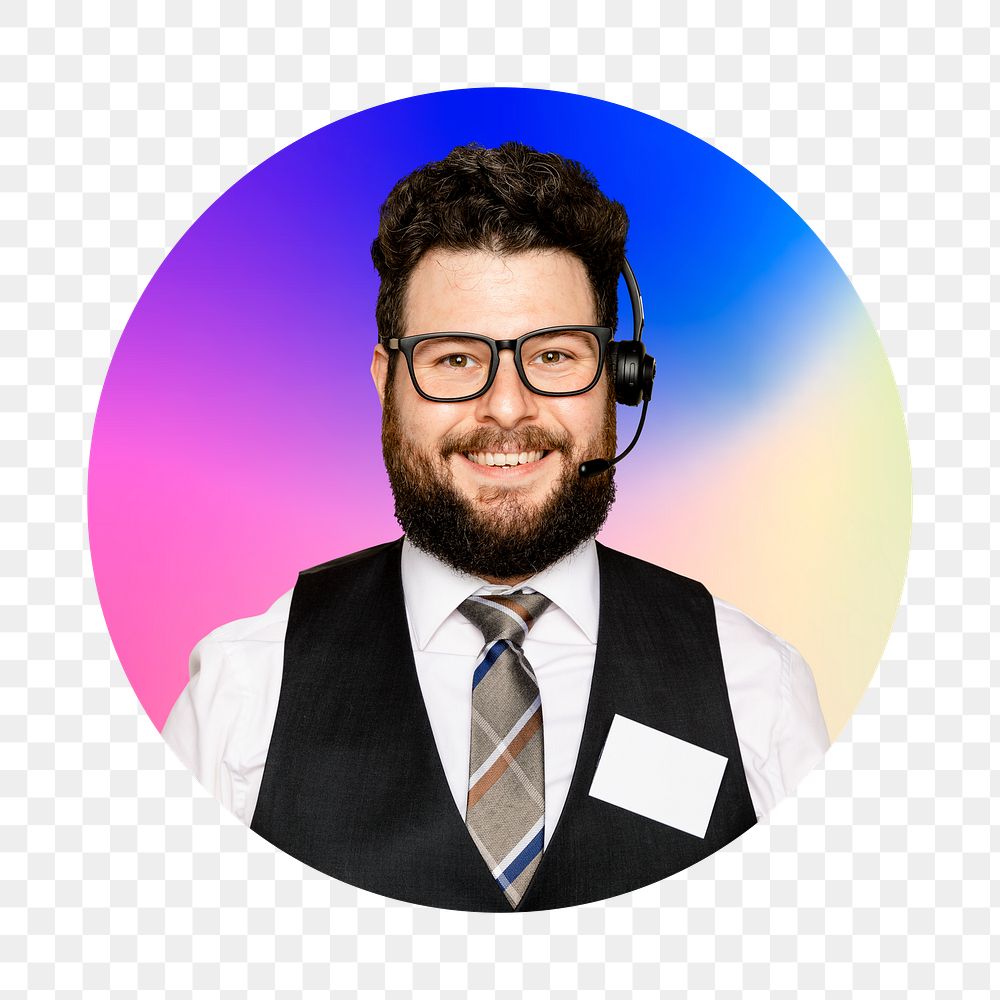 Customer service representative png, round badge, transparent background