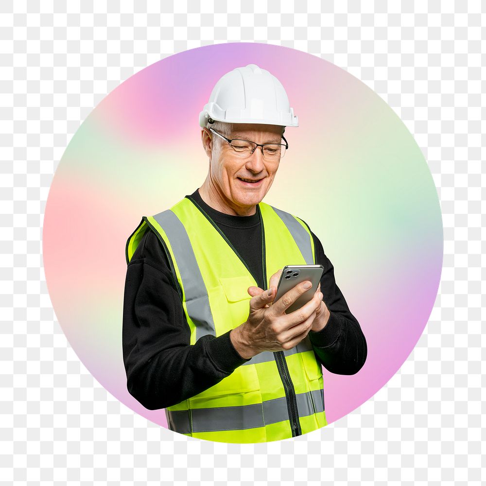 Construction contractor png, round badge, transparent background