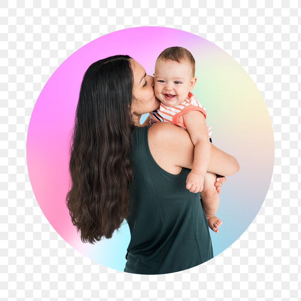 Mother & son png, round badge, transparent background