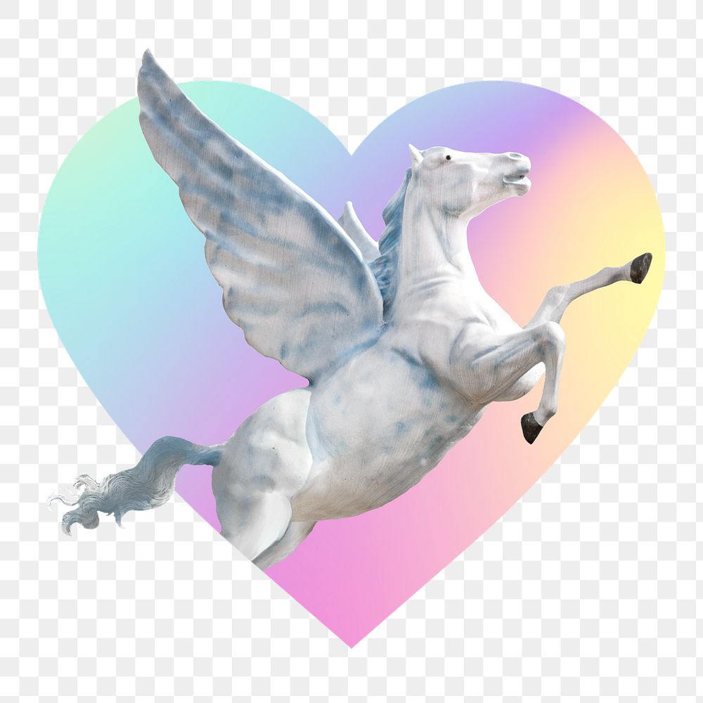 Pegasus png, heart badge design in transparent background