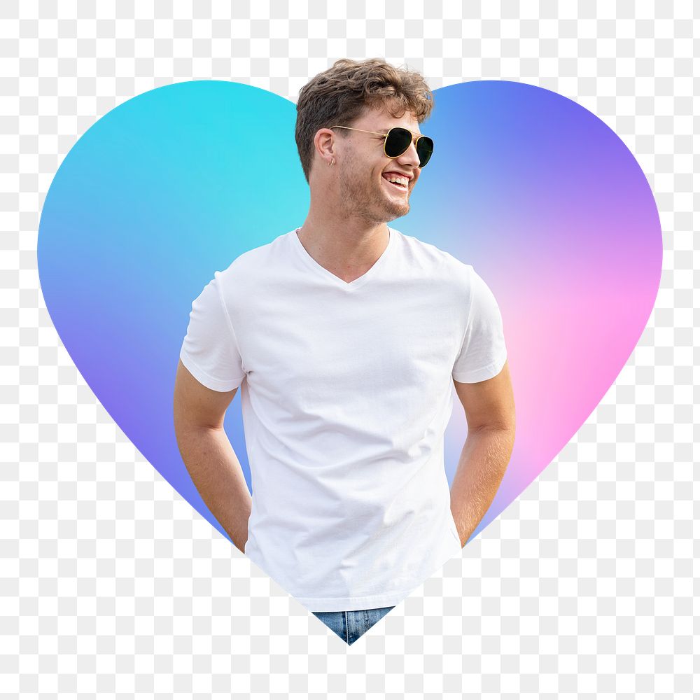 Man wearing sunglasses png, heart badge design in transparent background