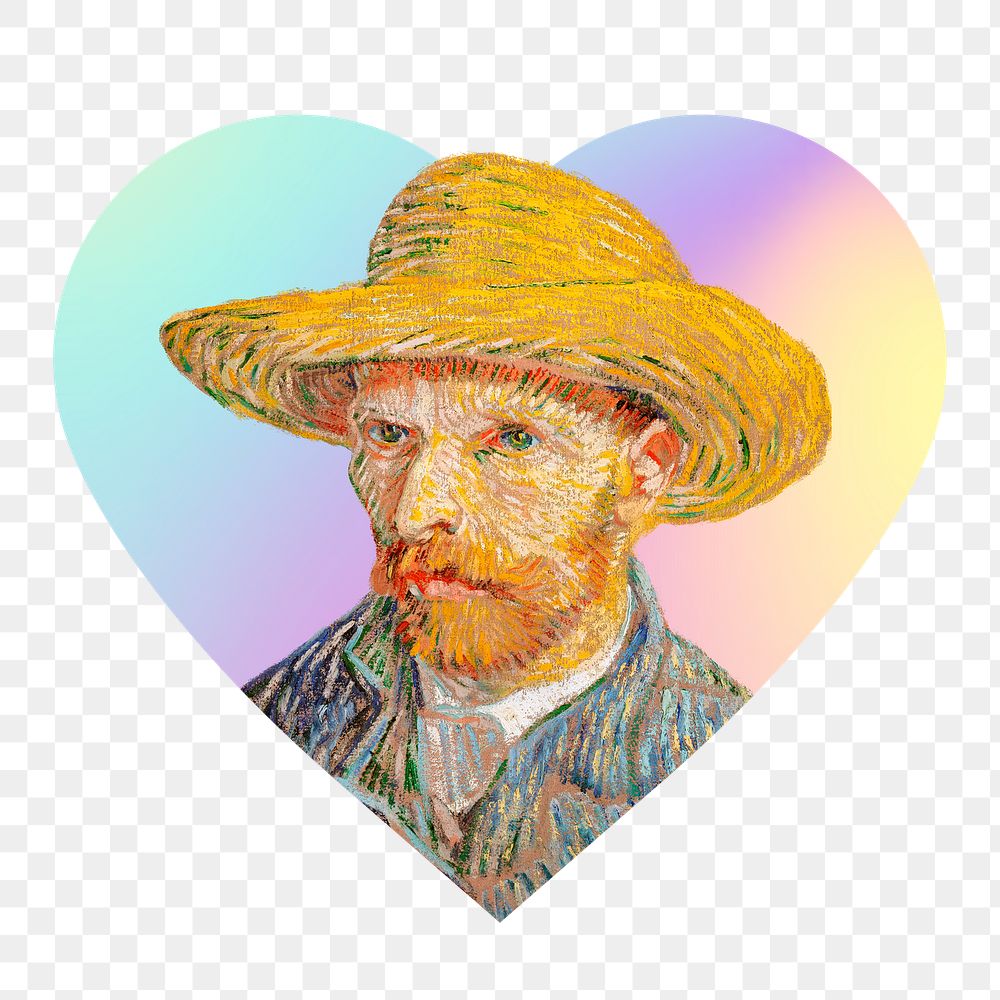Png Van Gogh's Self Portrait, famous painting on gradient shape background, transparent background, remixed by rawpixel
