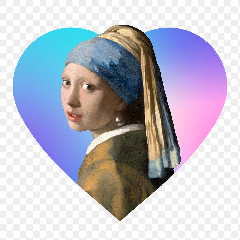 Girl with the pearl earrings png, Vermeer's famous painting on gradient shape background, transparent background, remixed by…